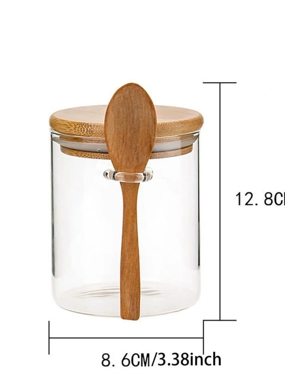 Clear Glass Storage Jars with Bamboo Lids and Spoons - Natural Set of 4